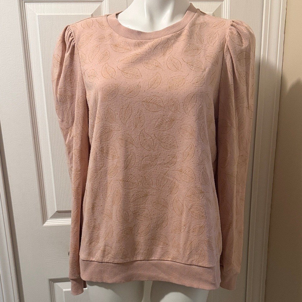 Boden Pink and Gold Leaf Cotton Sweatshirt, US size 12